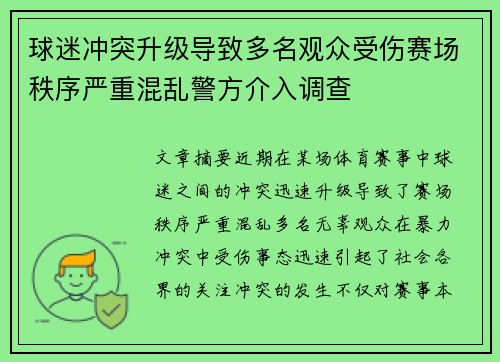 球迷冲突升级导致多名观众受伤赛场秩序严重混乱警方介入调查